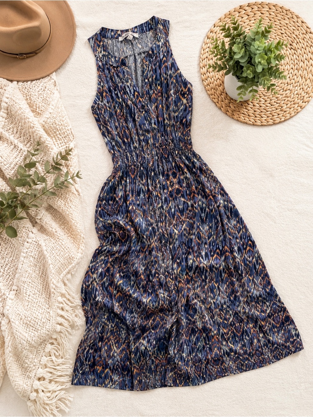 Harlow & Rose Boho Sleeveless Midi Dress | Size Large